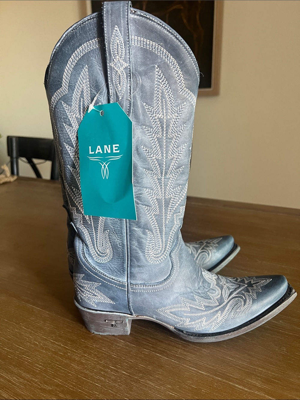NWT âś§đź’Ž LANE BOOTS đź’Žâś§ Lexington Washed Denim Blue Cowboy Boots Size 7.5 - Picture 5 of 8